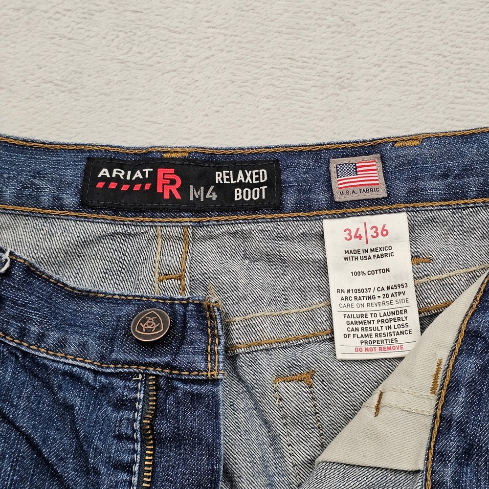 Ariat FR M4 Relaxed Boot Jeans Mens 34x35 Blue Denim Flame Resistant Workwear - Picture 5 of 13